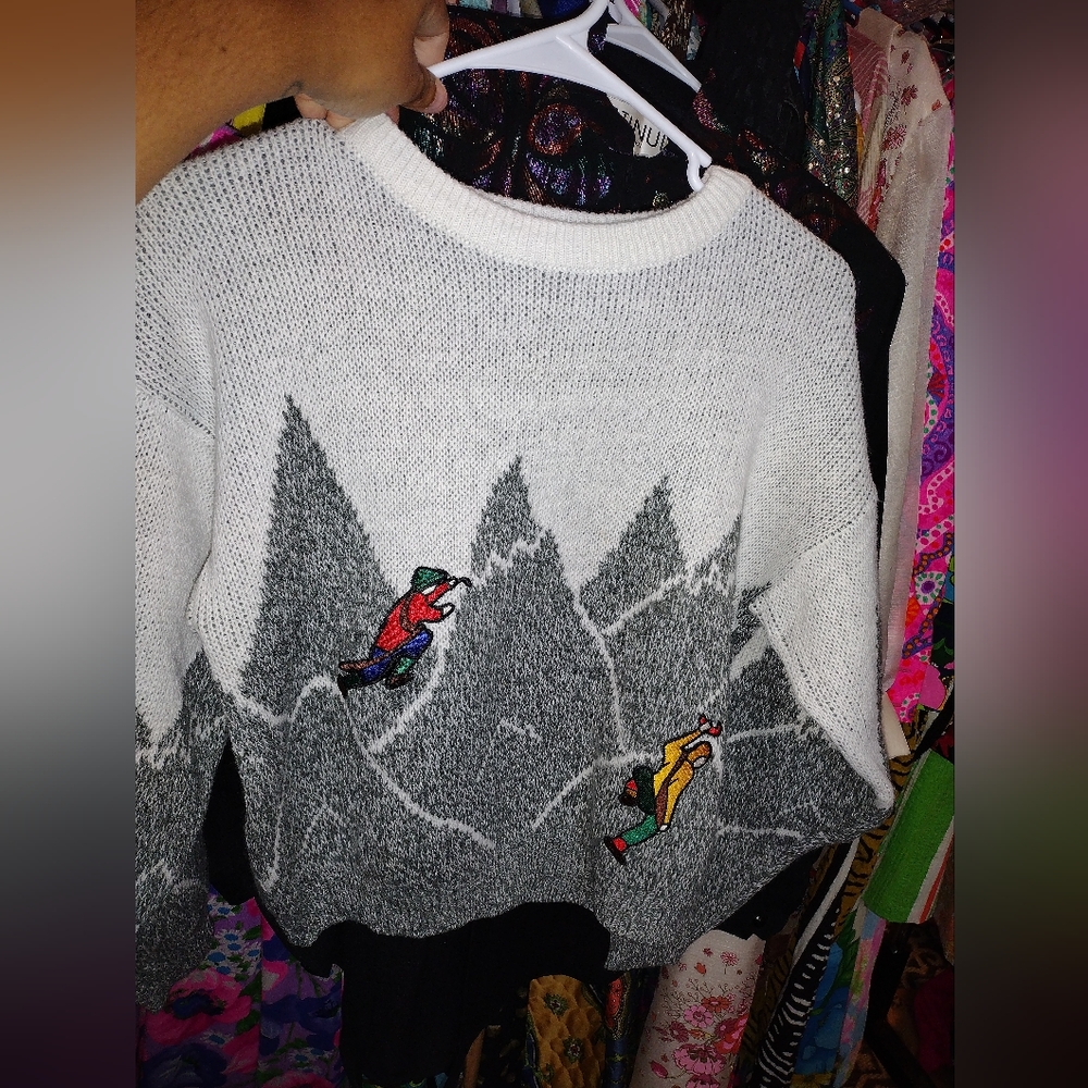 Vintage Knit Works mountain climbing novelty sweater acrylic Sz M